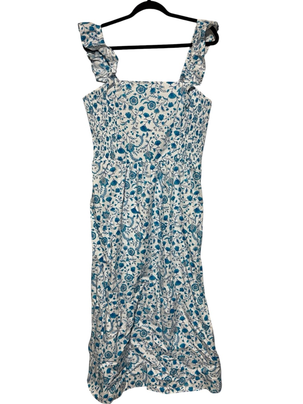 Draper James NWT Midi Maxi Sun Dress Size Large Blue White Floral Modest Cottage